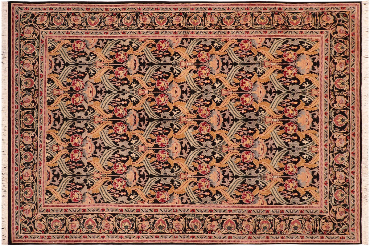 handmade Transitional Hamjolie Black Gold Hand Knotted RECTANGLE 100% WOOL area rug 6x9