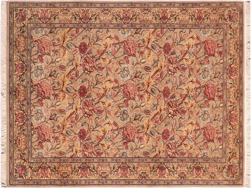 handmade Traditional Kamal Taupe Gold Hand Knotted RECTANGLE 100% WOOL area rug 6x9