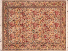 handmade Traditional Kamal Taupe Gold Hand Knotted RECTANGLE 100% WOOL area rug 6x9