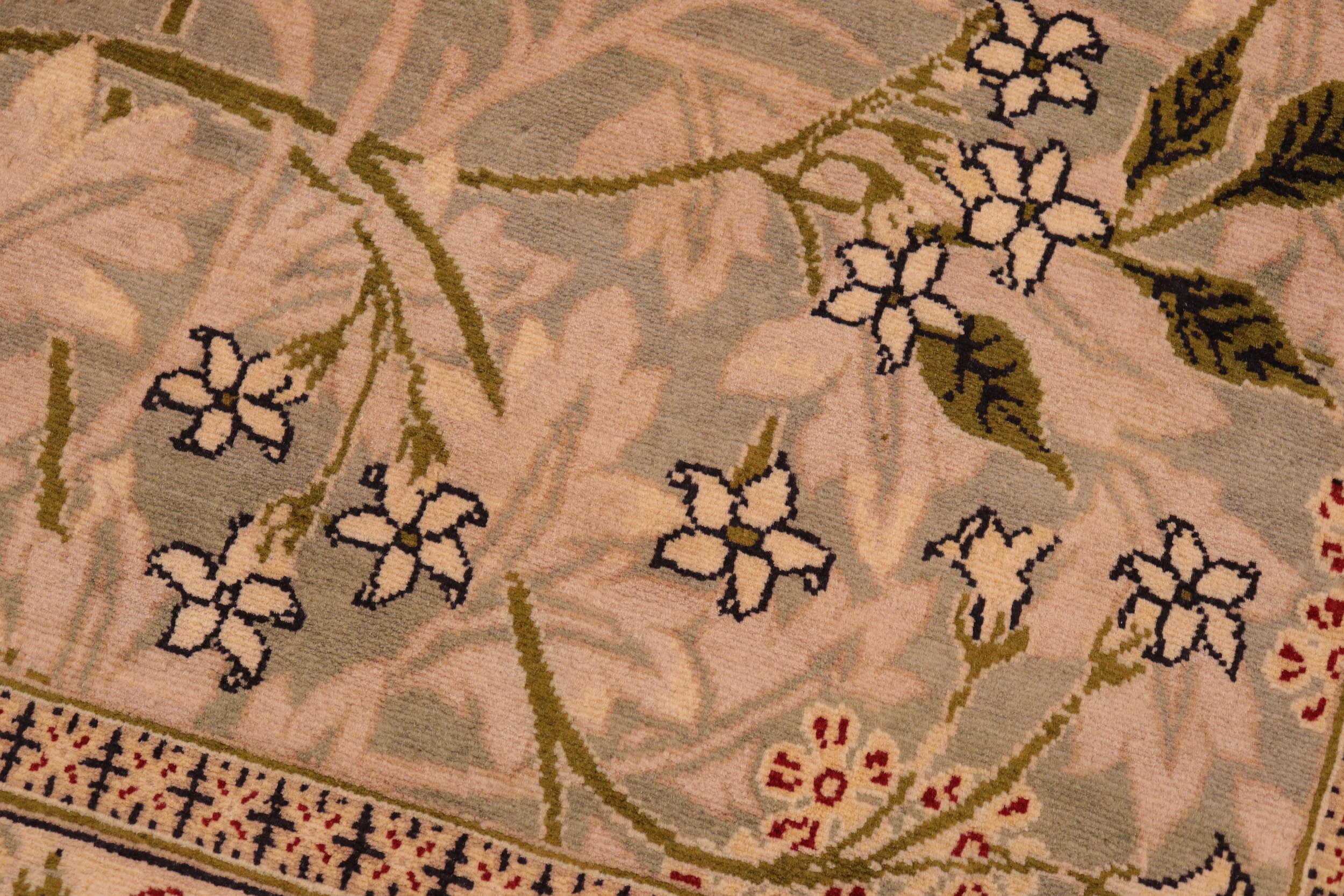 handmade Transitional Chambali Green Beige Hand Knotted RECTANGLE 100% WOOL area rug 6' x 9'
