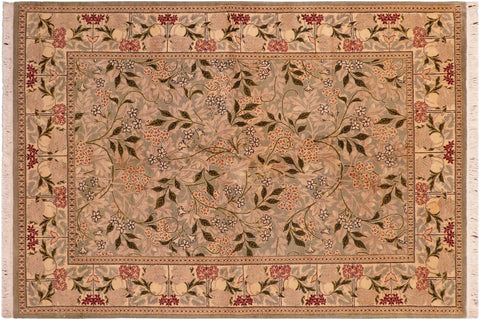 handmade Transitional Chambali Green Beige Hand Knotted RECTANGLE 100% WOOL area rug 6' x 9'