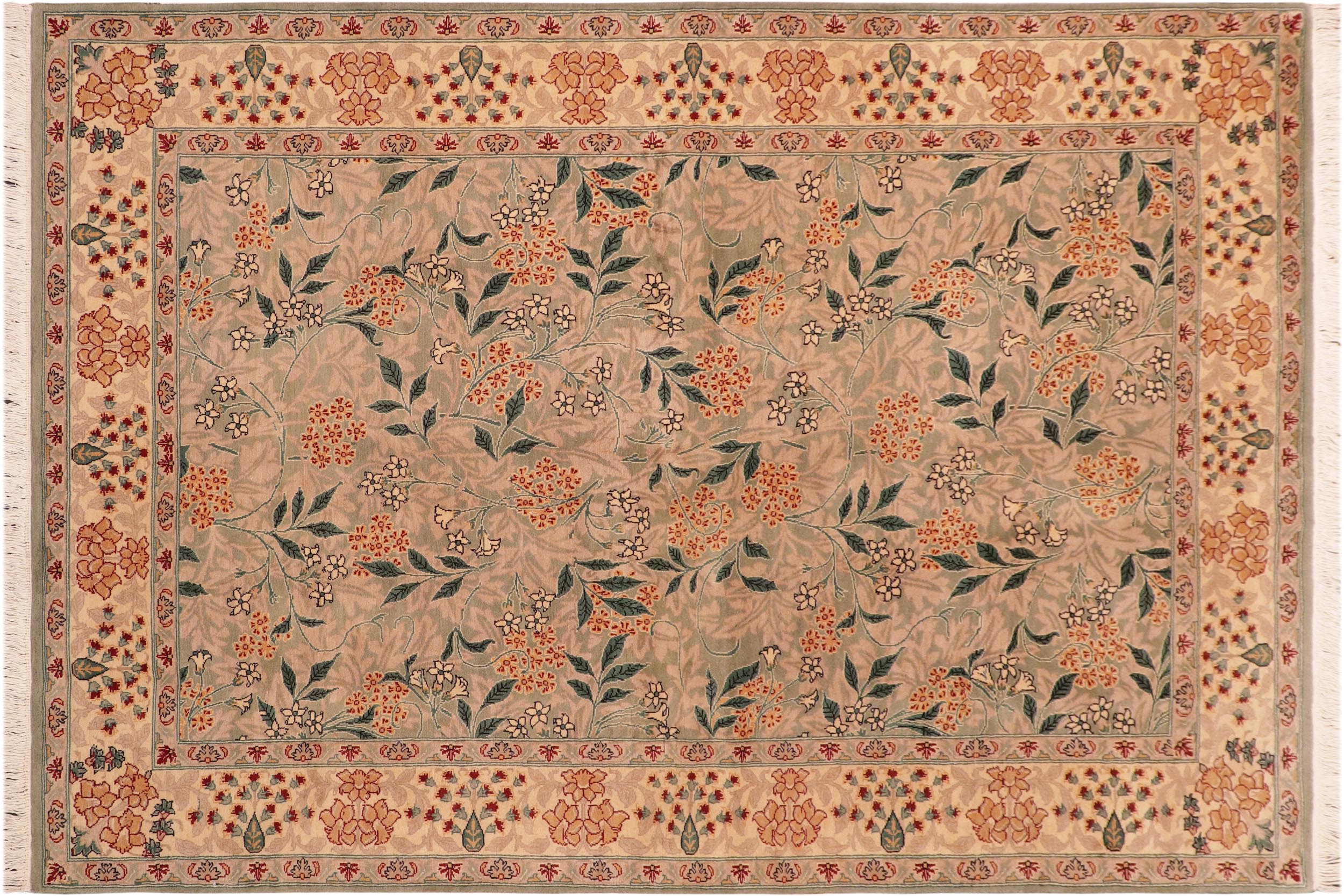 handmade Transitional Chambali Lt. Green Lt. Green Hand Knotted RECTANGLE 100% WOOL area rug 6' x 9'
