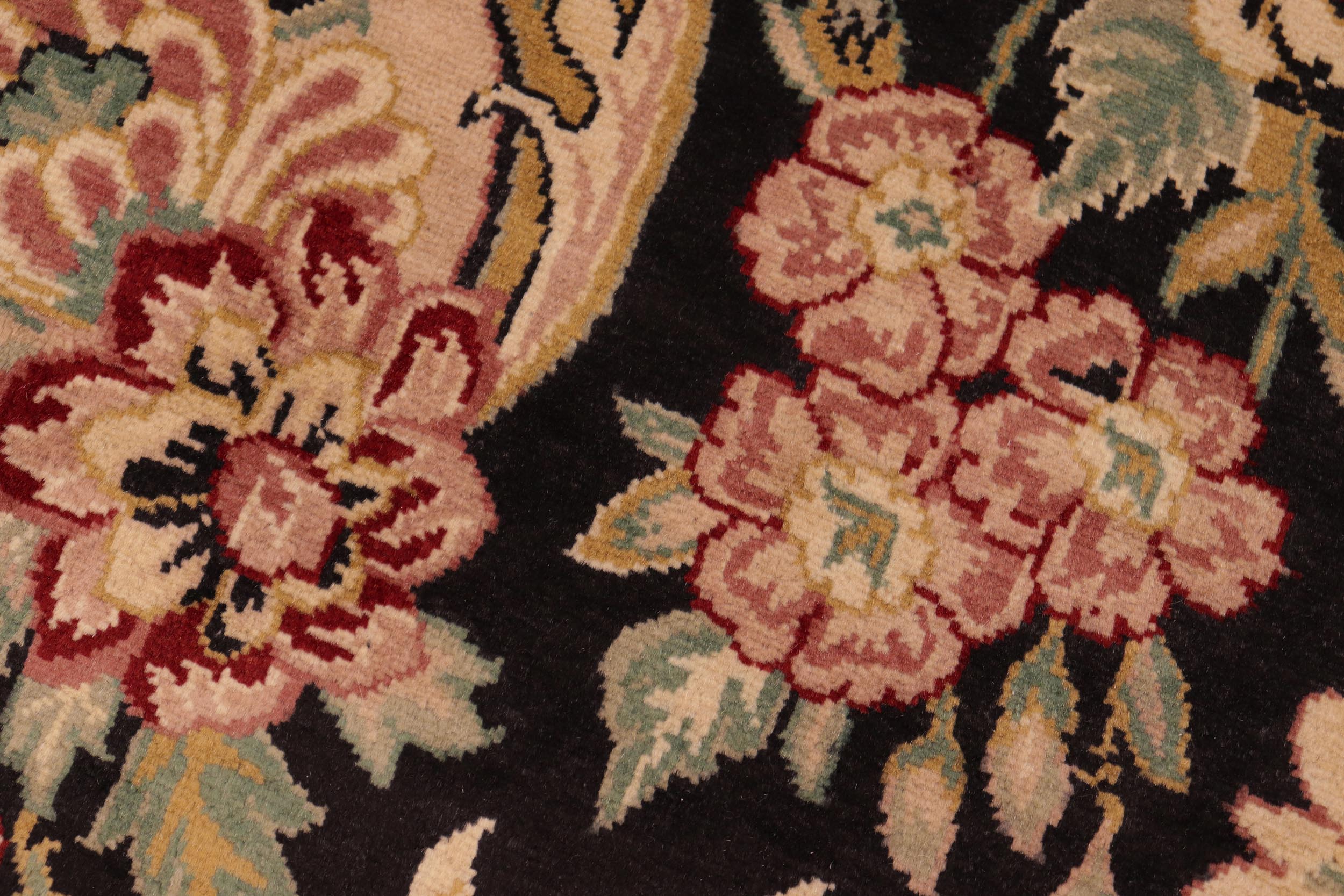 handmade Transitional Basarabian Black Pink Hand Knotted RECTANGLE 100% WOOL area rug 6' x 9'