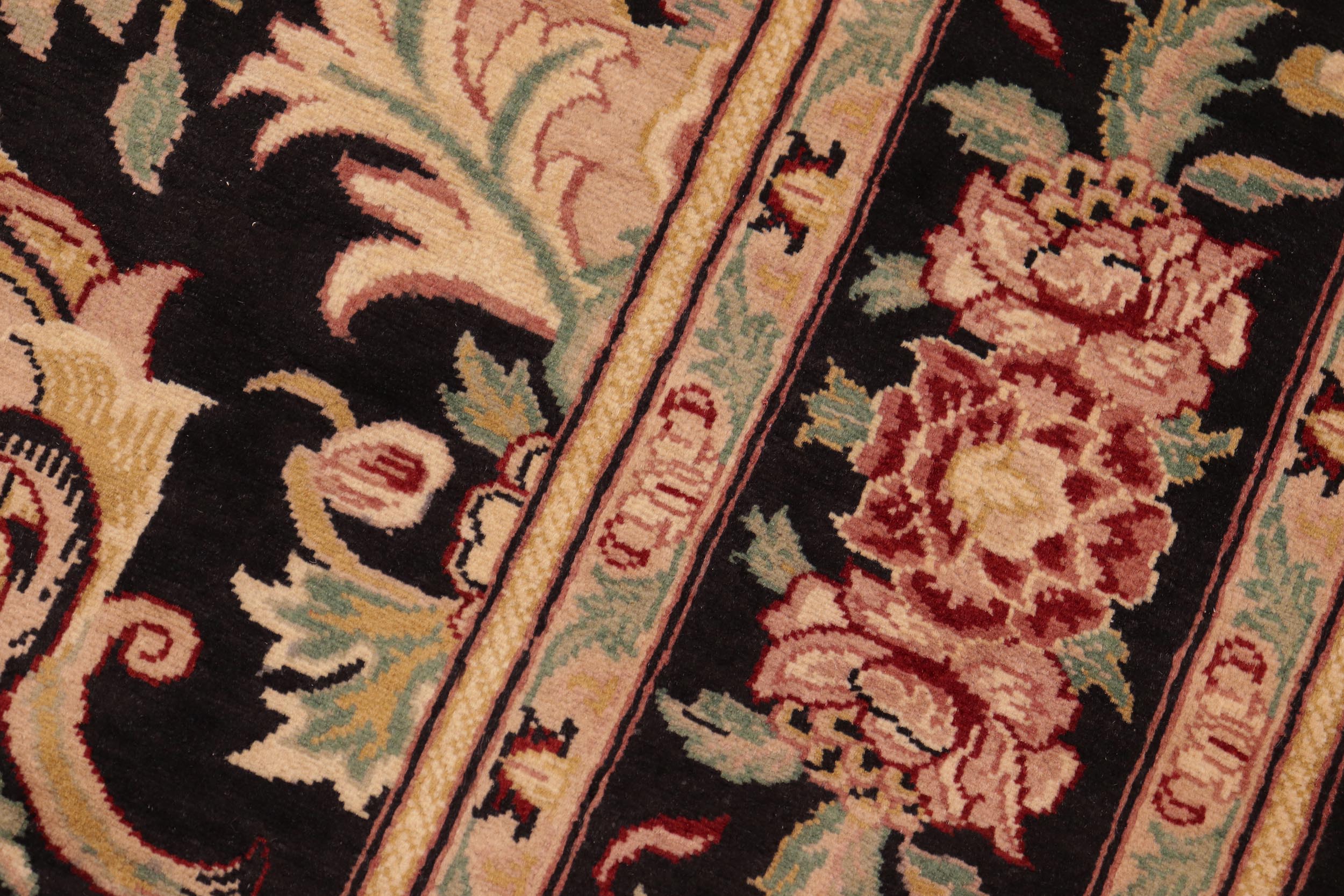 handmade Transitional Basarabian Black Pink Hand Knotted RECTANGLE 100% WOOL area rug 6' x 9'