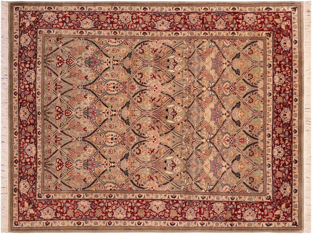 handmade Transitional Mujahid Green Red Hand Knotted RECTANGLE 100% WOOL area rug 6x9