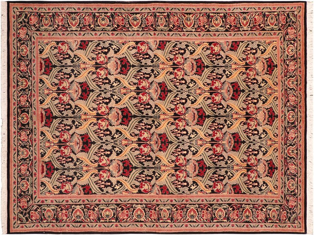 handmade Transitional Hamjolie Black Red Hand Knotted RECTANGLE 100% WOOL area rug 6x9