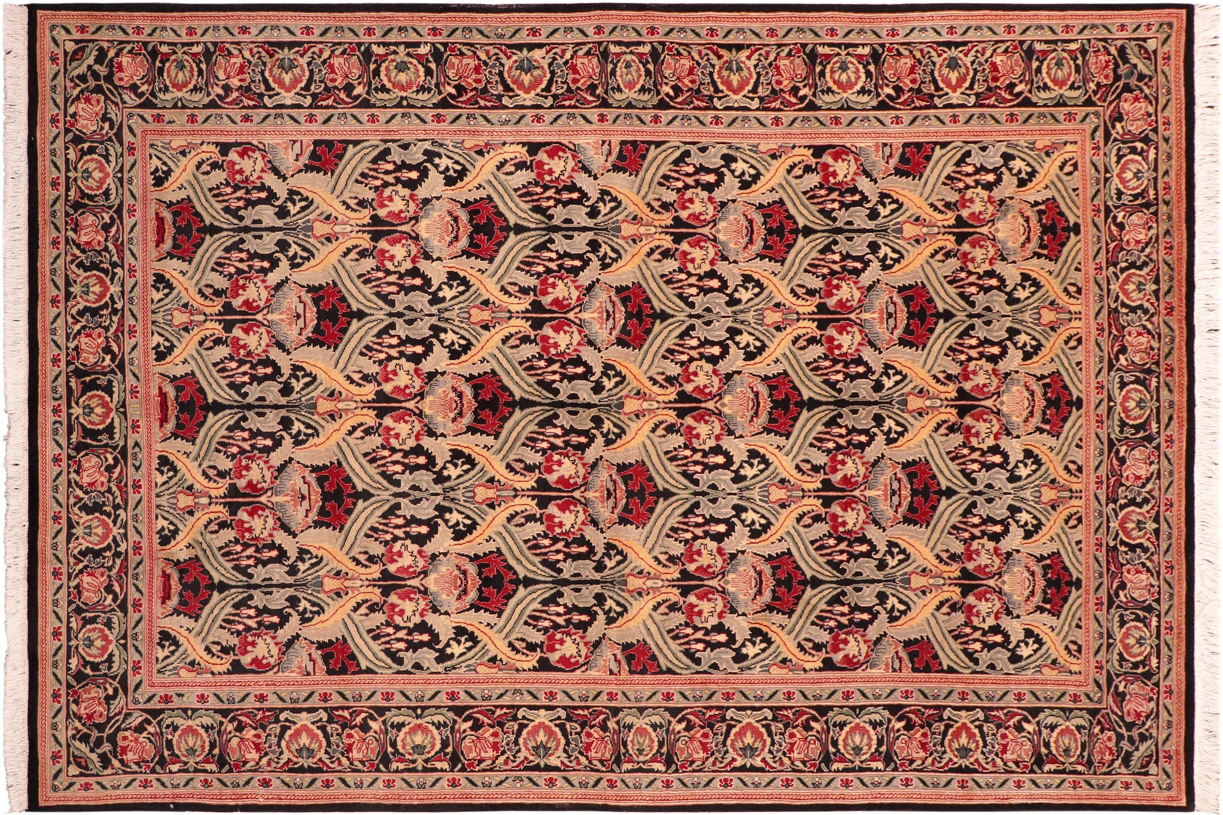 handmade Transitional Hamjolie Black Red Hand Knotted RECTANGLE 100% WOOL area rug 6x9