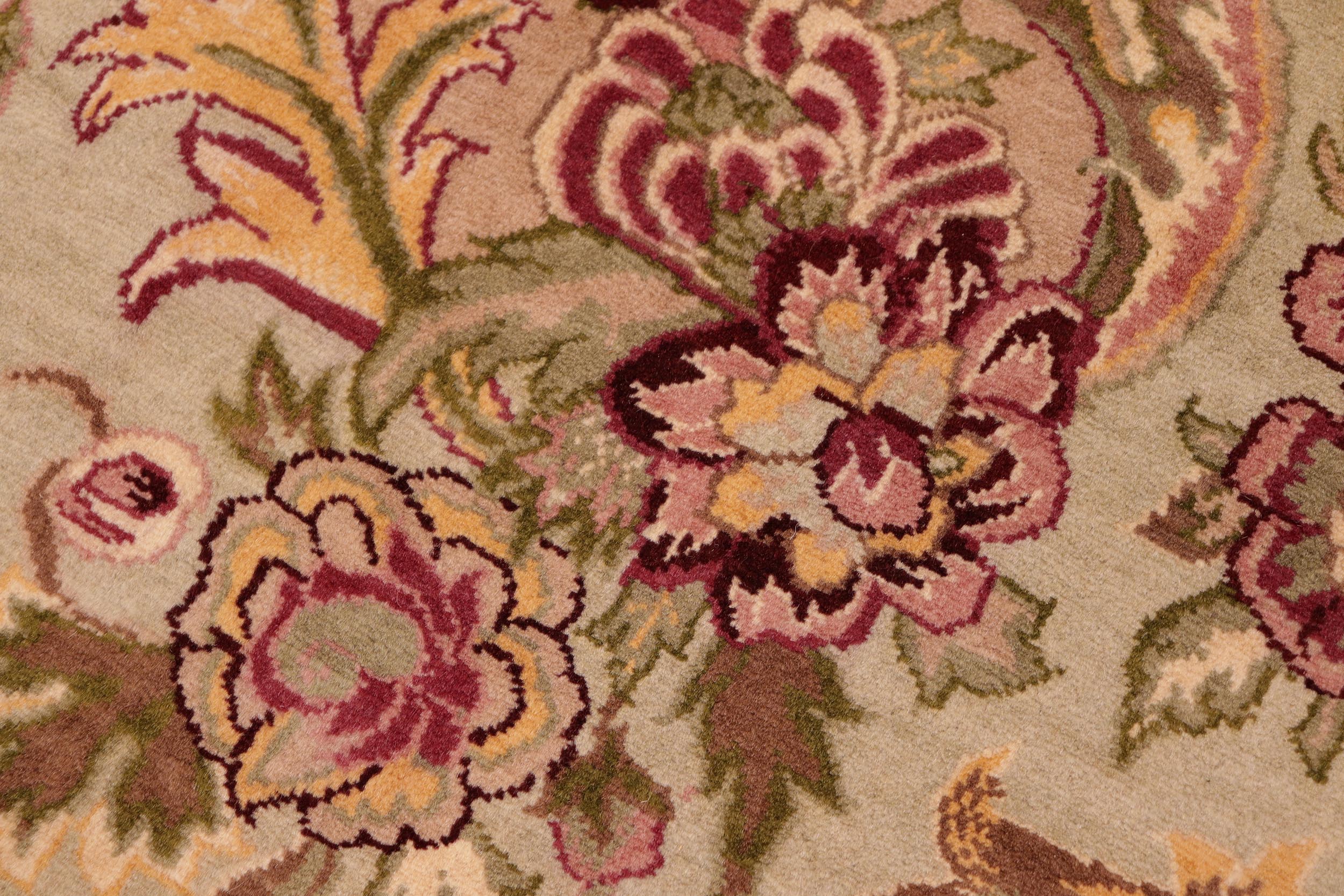 handmade Transitional Basarabian Green Pink Hand Knotted RECTANGLE 100% WOOL area rug 6' x 9'
