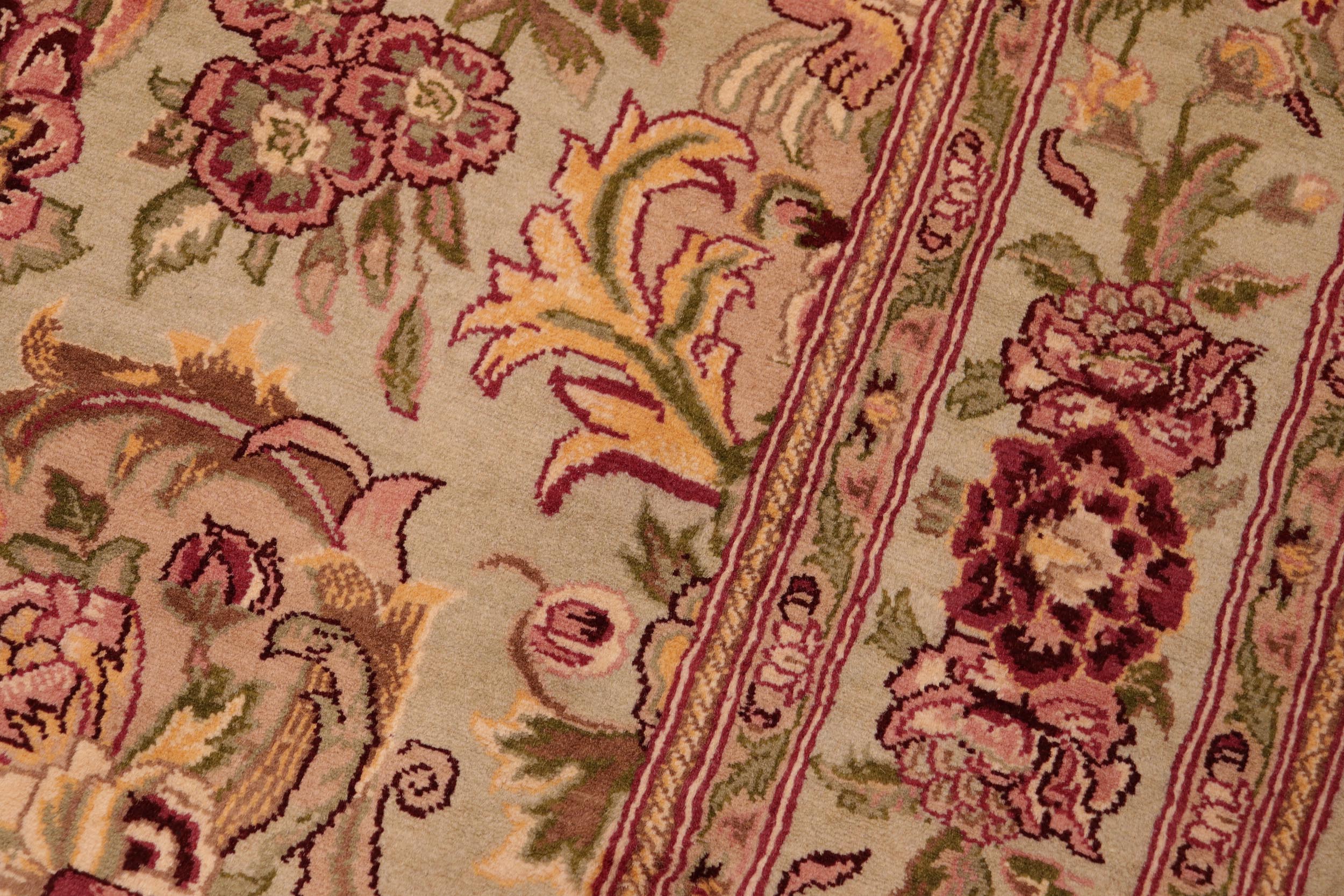 handmade Transitional Basarabian Green Pink Hand Knotted RECTANGLE 100% WOOL area rug 6' x 9'