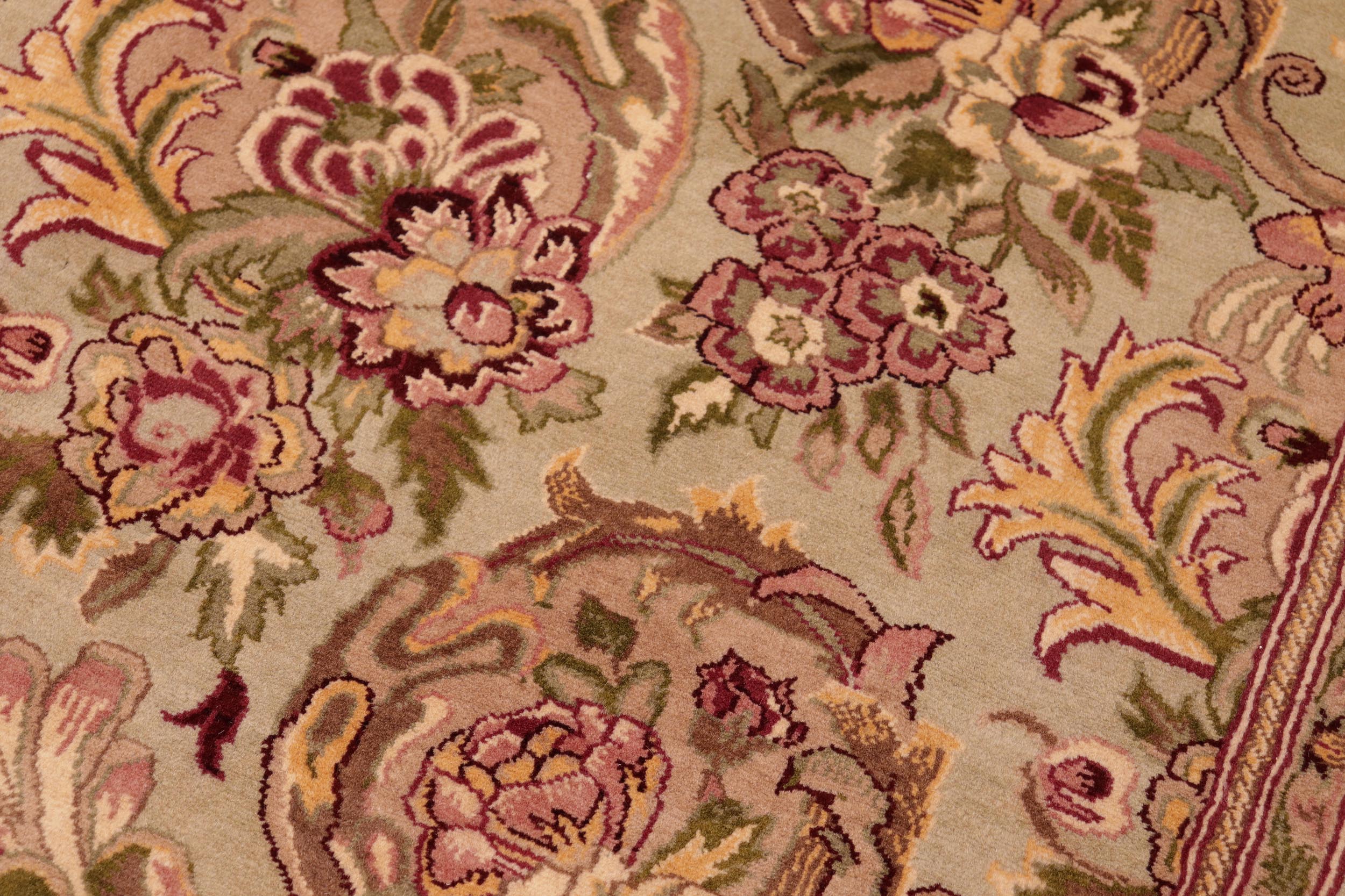 handmade Transitional Basarabian Green Pink Hand Knotted RECTANGLE 100% WOOL area rug 6' x 9'