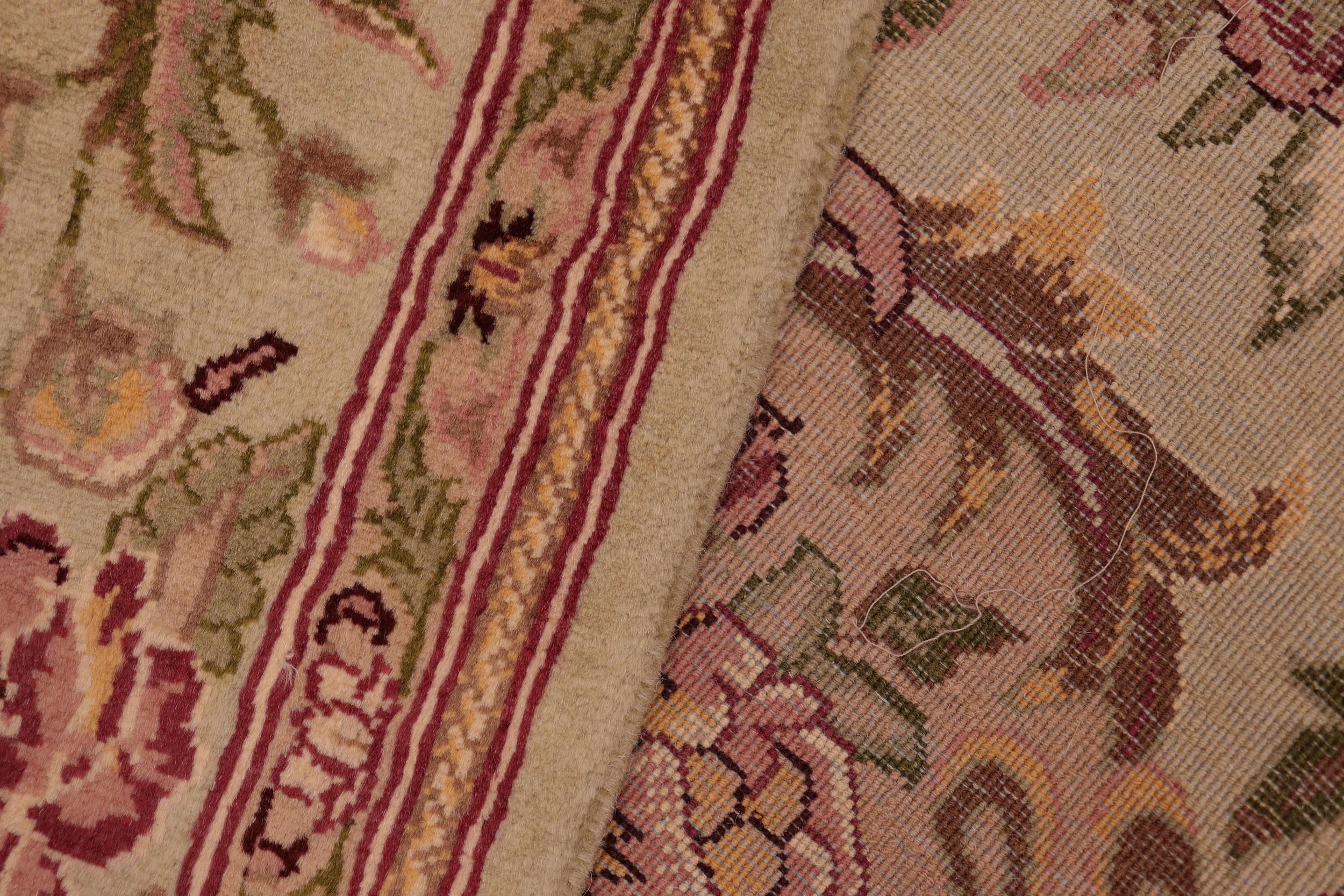 handmade Transitional Basarabian Green Pink Hand Knotted RECTANGLE 100% WOOL area rug 6' x 9'