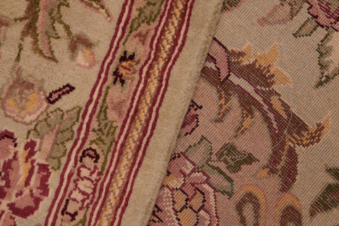 handmade Transitional Basarabian Green Pink Hand Knotted RECTANGLE 100% WOOL area rug 6' x 9'