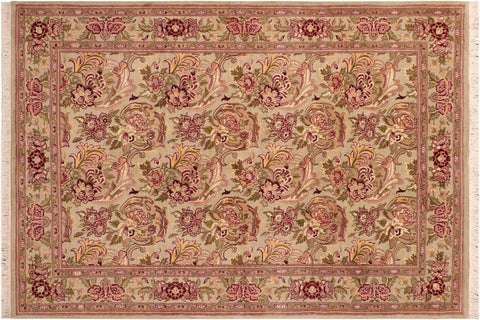 handmade Transitional Basarabian Green Pink Hand Knotted RECTANGLE 100% WOOL area rug 6' x 9'
