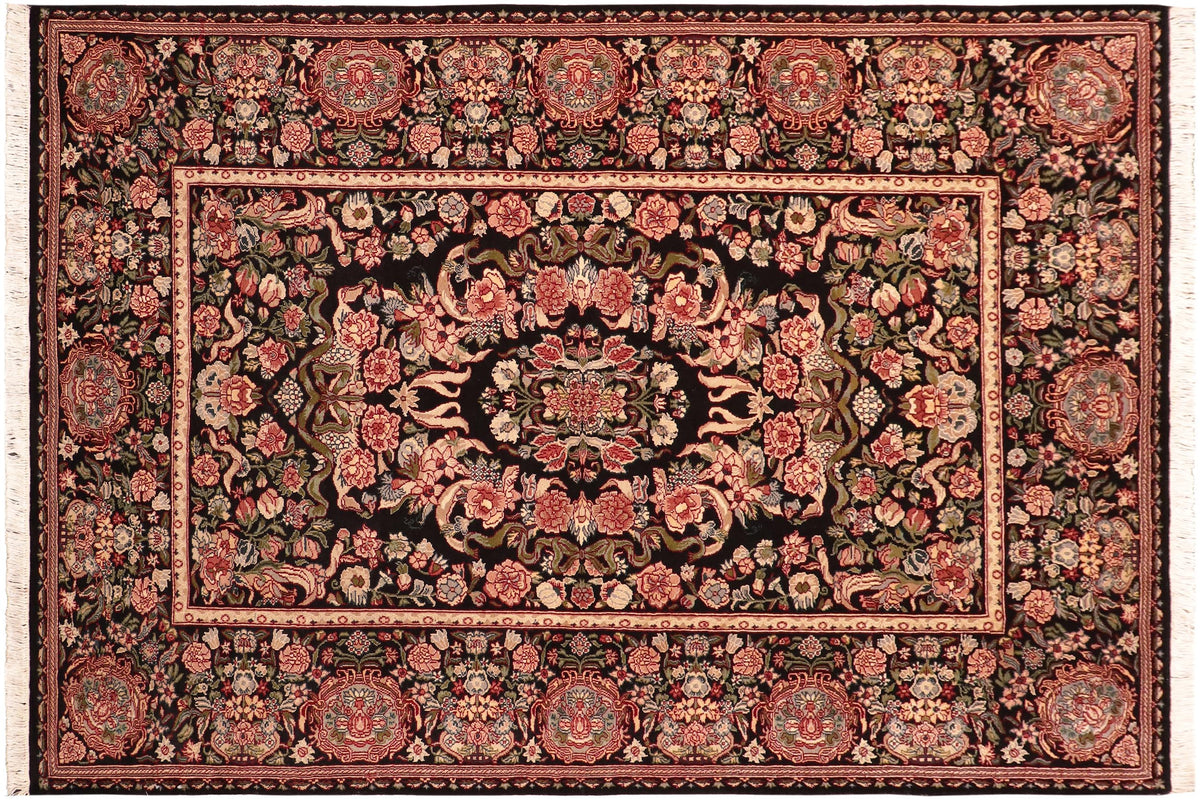 handmade Traditional Abusson Black Pink Hand Knotted RECTANGLE 100% WOOL area rug 6x9