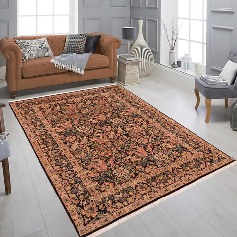 handmade Transitional Gulshan Black Red Hand Knotted RECTANGLE 100% WOOL area rug 6' x 9'