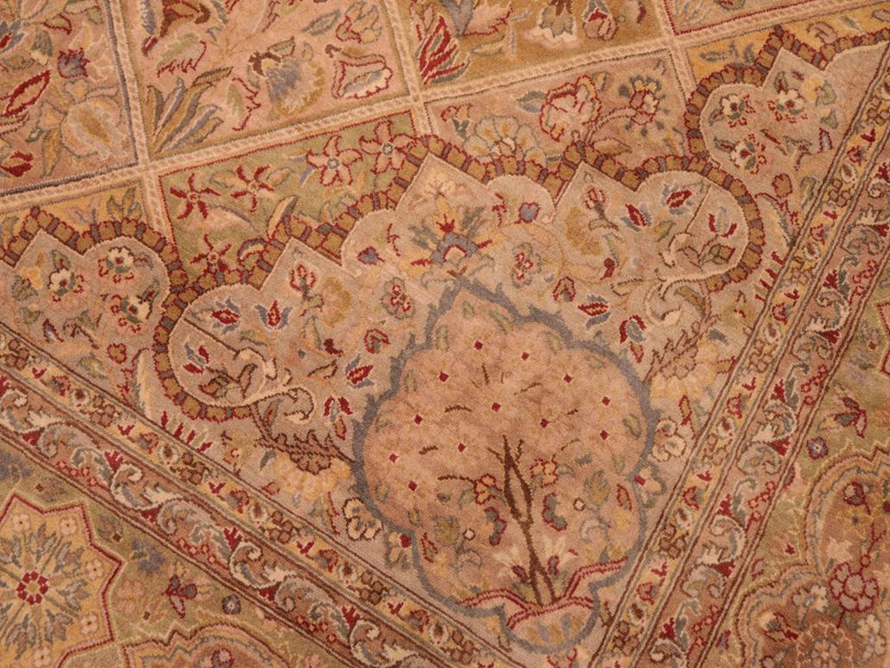 handmade Traditional Gulab Taupe Green Hand Knotted RECTANGLE 100% WOOL area rug 6x9