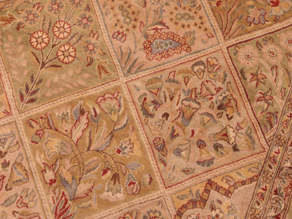 handmade Traditional Gulab Taupe Green Hand Knotted RECTANGLE 100% WOOL area rug 6x9