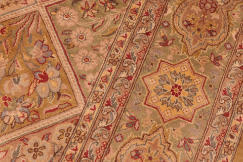 handmade Traditional Gulab Taupe Green Hand Knotted RECTANGLE 100% WOOL area rug 6x9