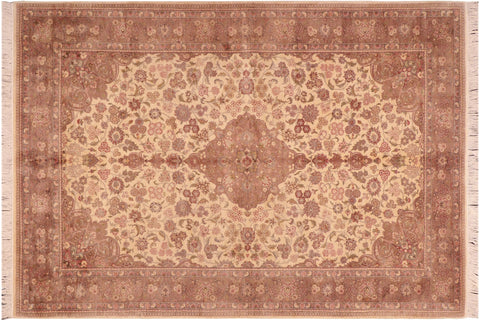 handmade Traditional Kashan Beige Brown Hand Knotted RECTANGLE 100% WOOL area rug 6x9