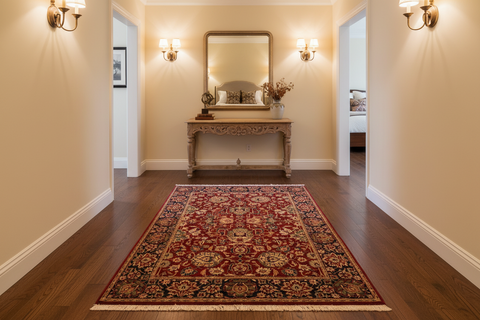 handmade Traditional Lahore Red Blue Hand Knotted RECTANGLE 100% WOOL area rug 6x9