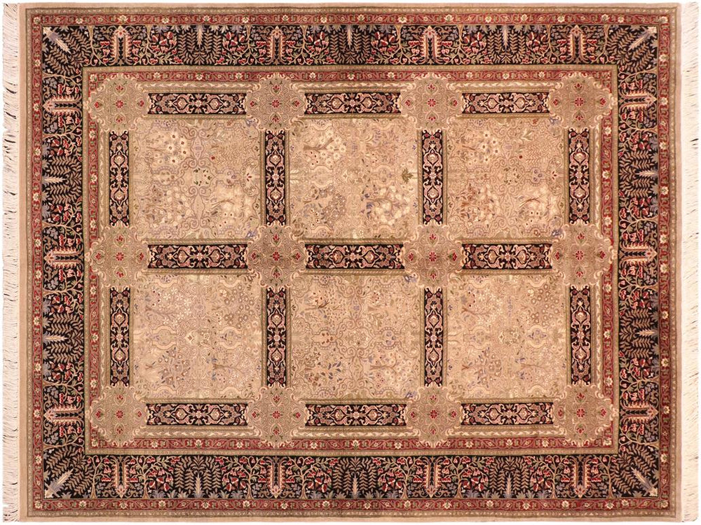 handmade Traditional  Beige Black Hand Knotted RECTANGLE 100% WOOL area rug 6x9