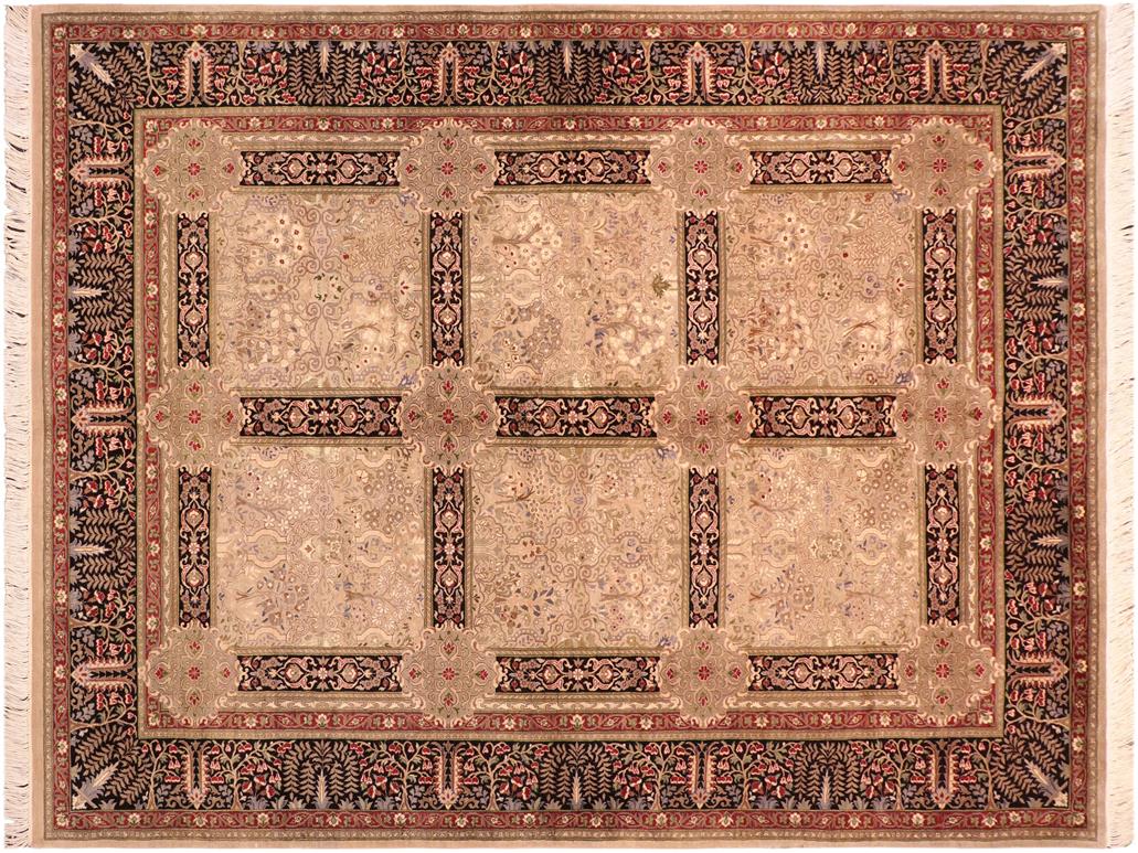 handmade Traditional  Beige Black Hand Knotted RECTANGLE 100% WOOL area rug 6x9