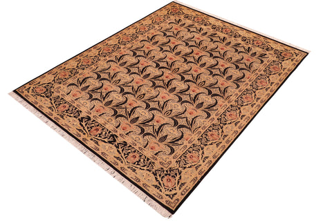 handmade Transitional Tulip Black Red Hand Knotted RECTANGLE 100% WOOL area rug 6' x 9'