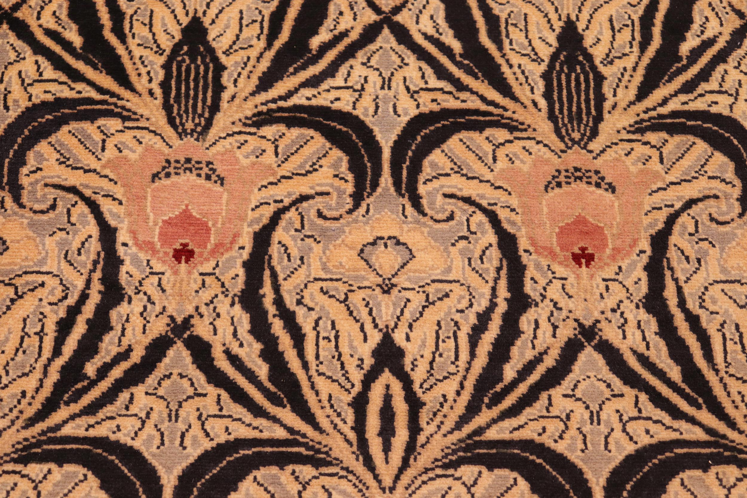 handmade Transitional Tulip Black Red Hand Knotted RECTANGLE 100% WOOL area rug 6' x 9'