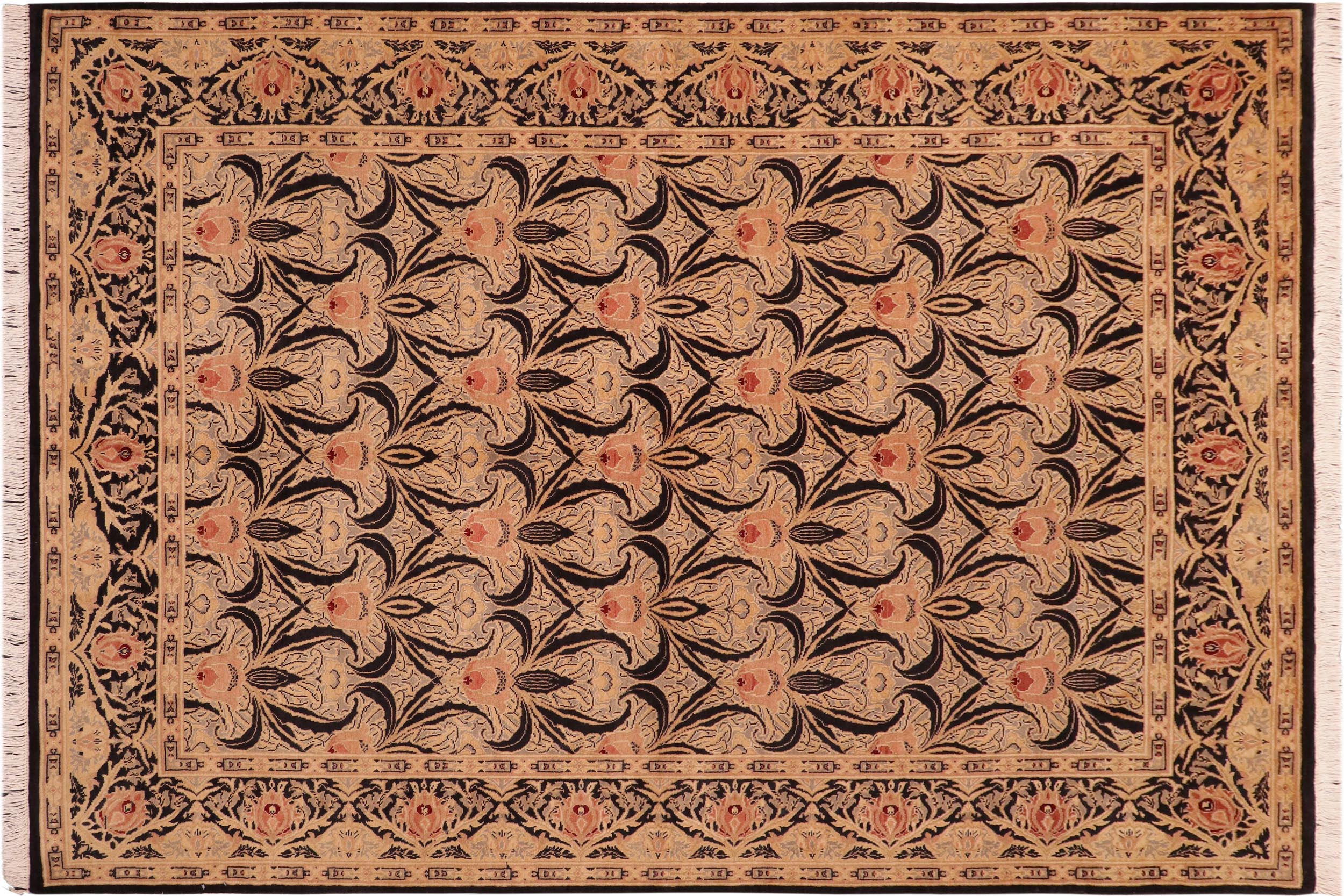 handmade Transitional Tulip Black Red Hand Knotted RECTANGLE 100% WOOL area rug 6' x 9'
