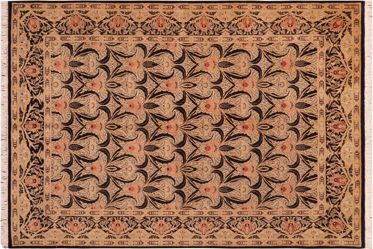 handmade Transitional Tulip Black Red Hand Knotted RECTANGLE 100% WOOL area rug 6' x 9'
