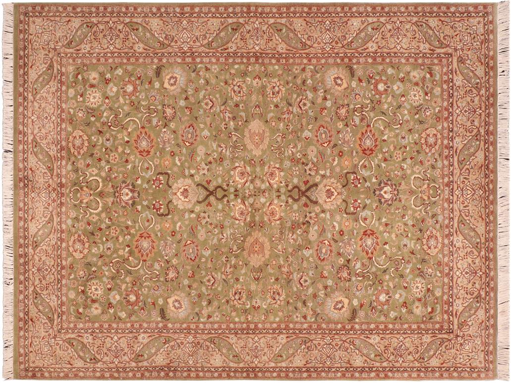 handmade Traditional Kashan Green Beige Hand Knotted RECTANGLE 100% WOOL area rug 6x9