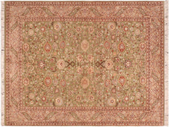 handmade Traditional Kashan Green Beige Hand Knotted RECTANGLE 100% WOOL area rug 6x9