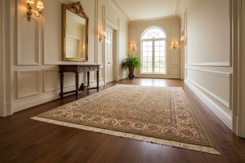 handmade Traditional Design Green Beige Hand Knotted RECTANGLE 100% WOOL area rug 6x9