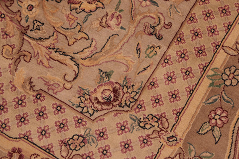 handmade Traditional Abusson Taupe Pink Hand Knotted RECTANGLE 100% WOOL area rug 6x9