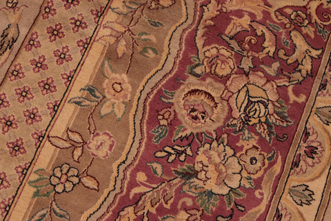 handmade Traditional Abusson Taupe Pink Hand Knotted RECTANGLE 100% WOOL area rug 6x9