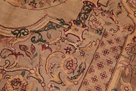 handmade Traditional Abusson Taupe Pink Hand Knotted RECTANGLE 100% WOOL area rug 6x9