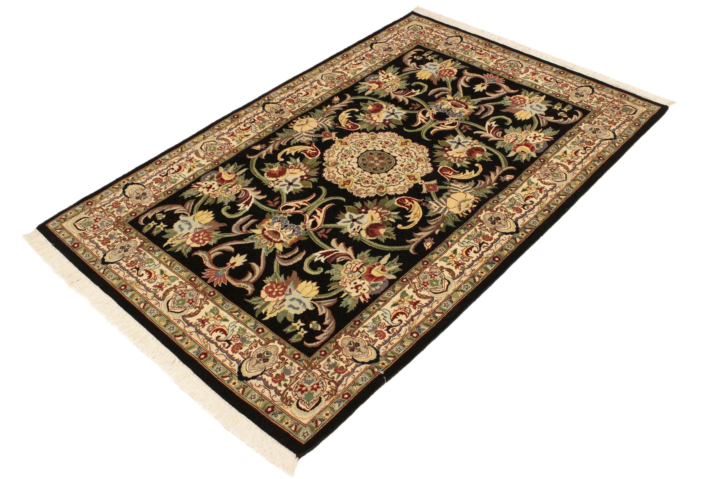 handmade Traditional Anarlaki Black Beige Hand Knotted RECTANGLE 100% WOOL area rug 4x6