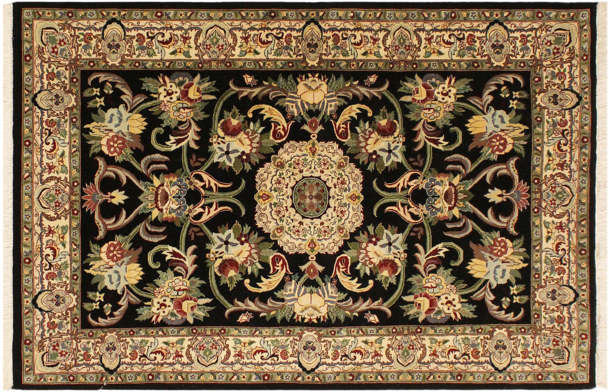 handmade Traditional Anarlaki Black Beige Hand Knotted RECTANGLE 100% WOOL area rug 4x6