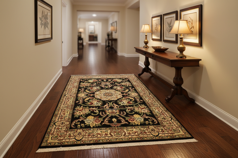 handmade Traditional Anarlaki Black Beige Hand Knotted RECTANGLE 100% WOOL area rug 4x6