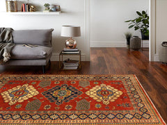 handmade Geometric Sherwan Rust Blue Hand Knotted RECTANGLE 100% WOOL area rug 5x6