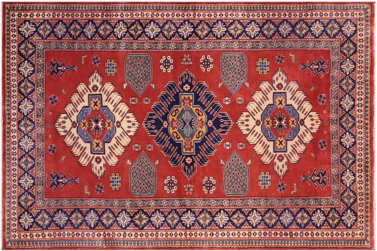 handmade Geometric Sherwan Rust Blue Hand Knotted RECTANGLE 100% WOOL area rug 5x6