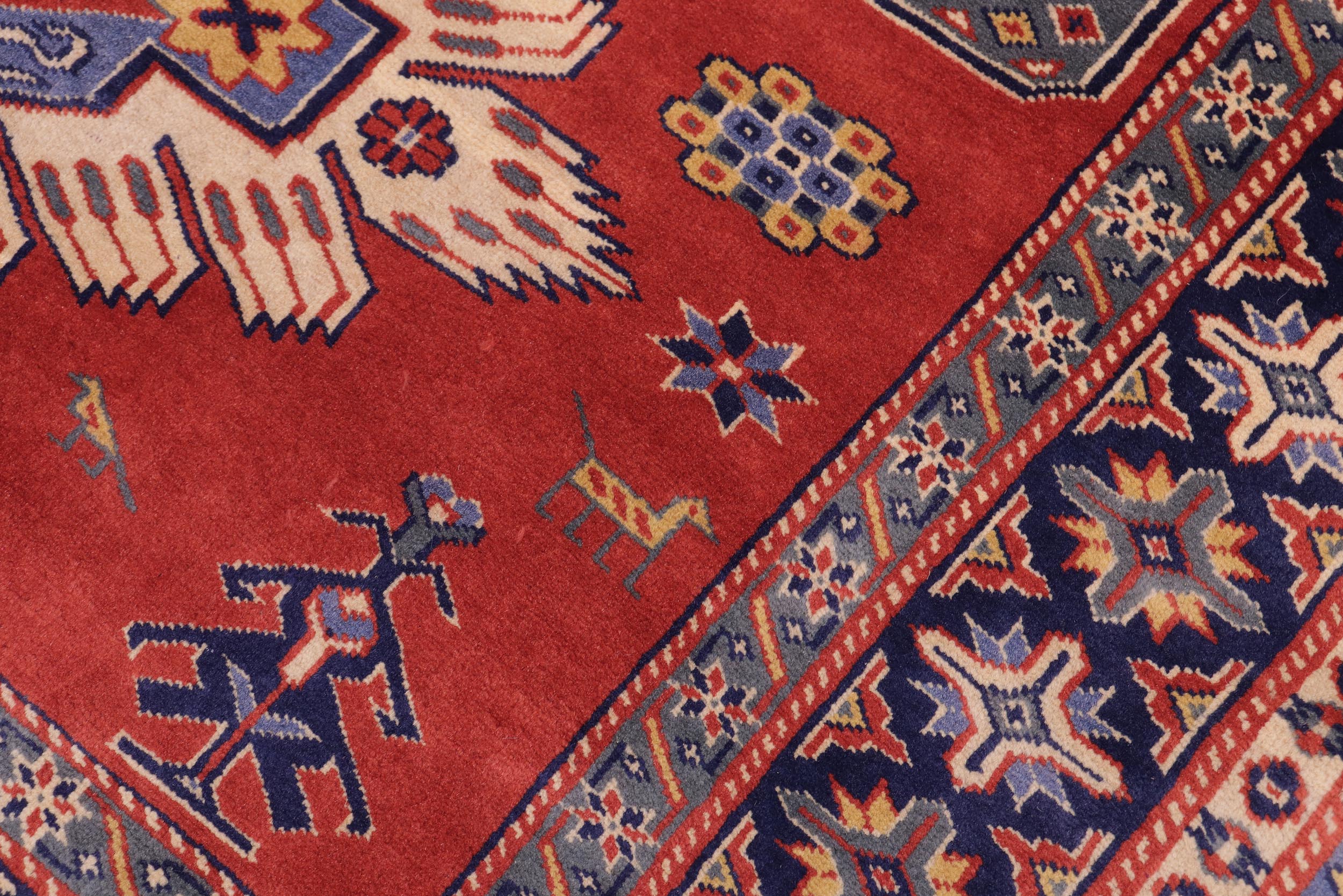 handmade Geometric Sherwan Rust Blue Hand Knotted RECTANGLE 100% WOOL area rug 5x6