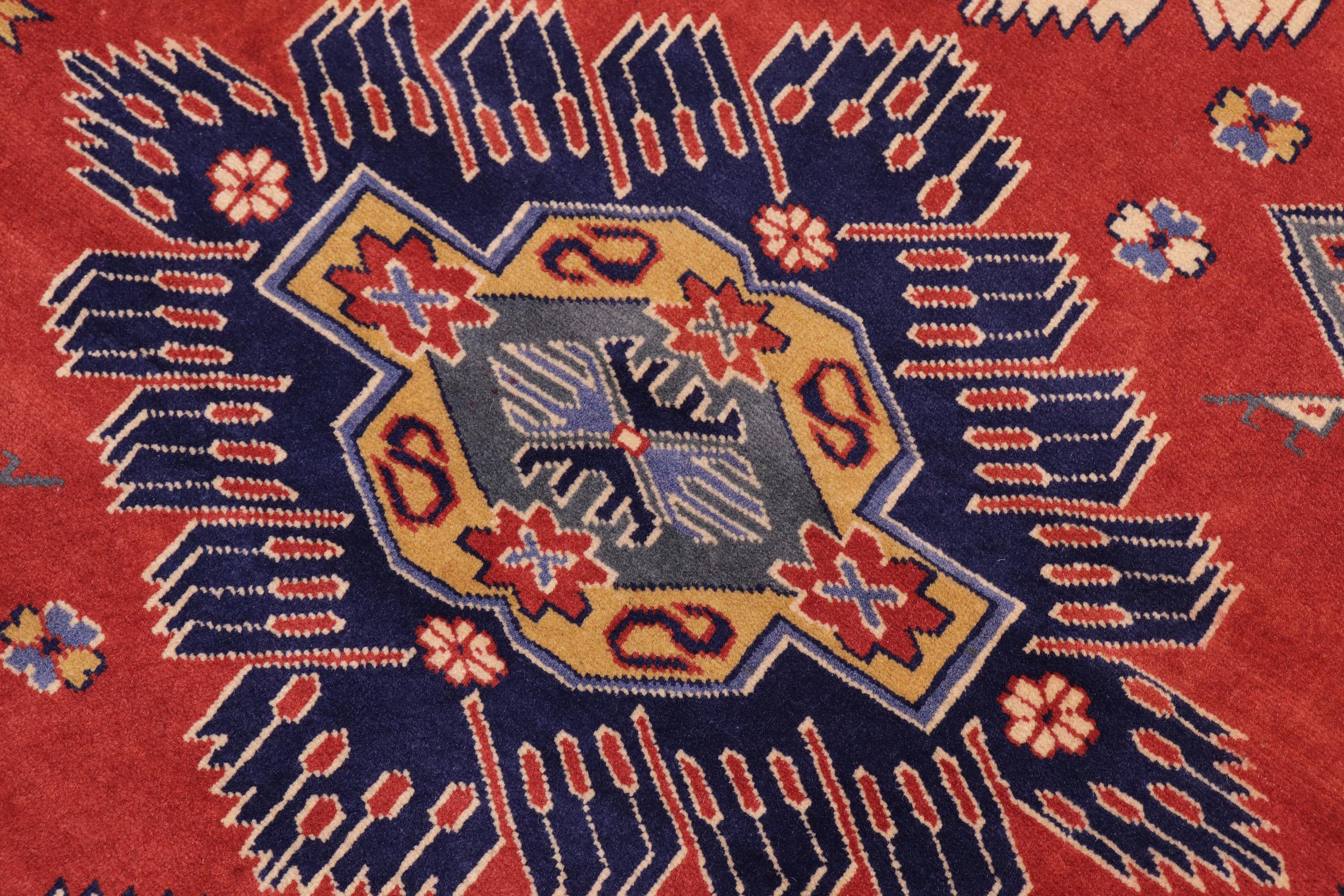 handmade Geometric Sherwan Rust Blue Hand Knotted RECTANGLE 100% WOOL area rug 5x6