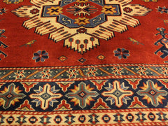 handmade Geometric Sherwan Rust Blue Hand Knotted RECTANGLE 100% WOOL area rug 5x6