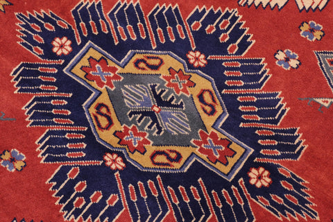 handmade Geometric Sherwan Rust Blue Hand Knotted RECTANGLE 100% WOOL area rug 5x6
