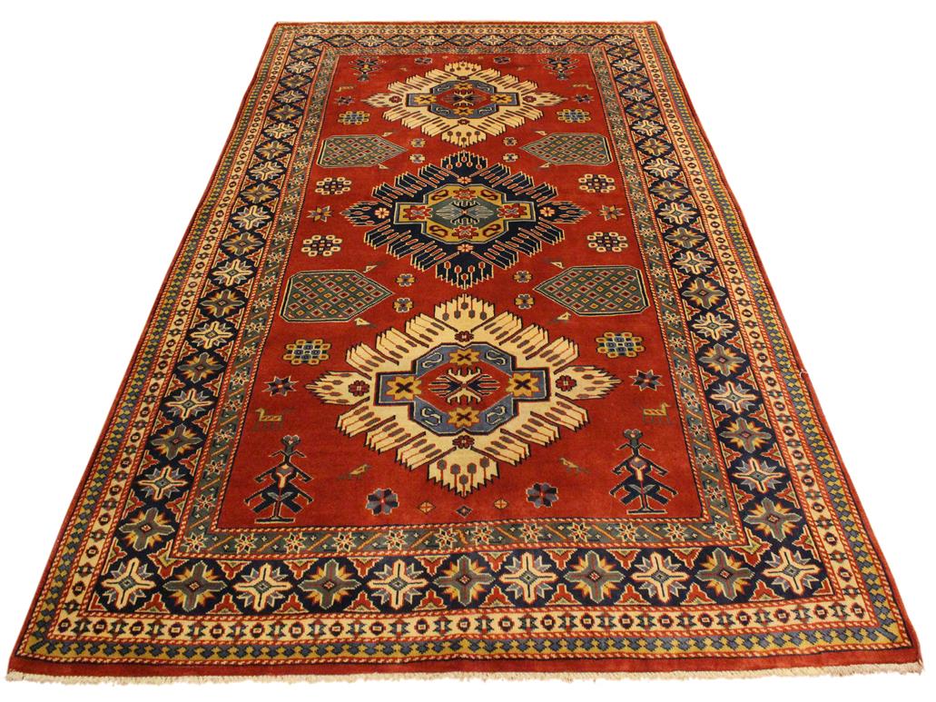 handmade Geometric Sherwan Rust Blue Hand Knotted RECTANGLE 100% WOOL area rug 5x6