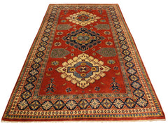 handmade Geometric Sherwan Rust Blue Hand Knotted RECTANGLE 100% WOOL area rug 5x6