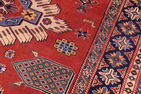 handmade Geometric Sherwan Rust Blue Hand Knotted RECTANGLE 100% WOOL area rug 5x6