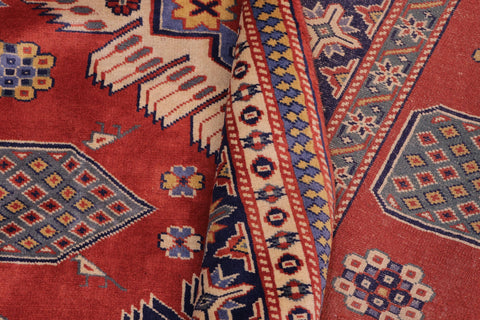 handmade Geometric Sherwan Rust Blue Hand Knotted RECTANGLE 100% WOOL area rug 5x6