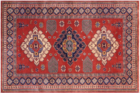 handmade Geometric Sherwan Rust Blue Hand Knotted RECTANGLE 100% WOOL area rug 5x6